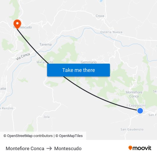 Montefiore Conca to Montescudo map