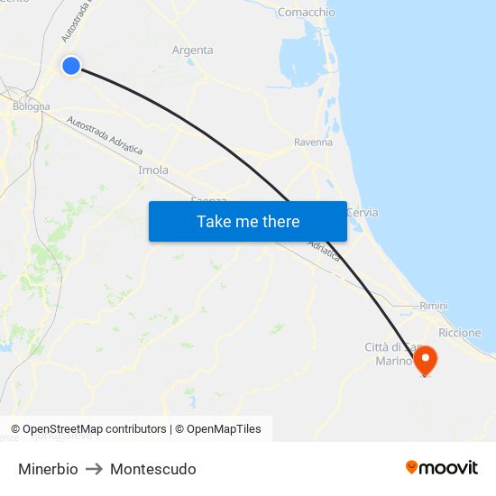 Minerbio to Montescudo map