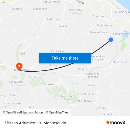 Misano Adriatico to Montescudo map