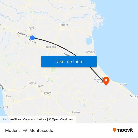 Modena to Montescudo map