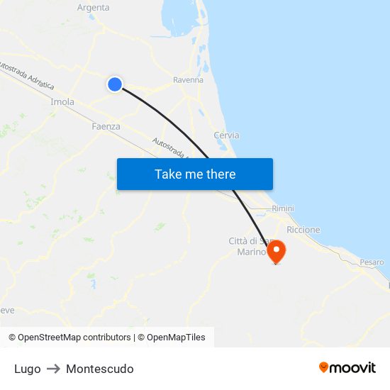 Lugo to Montescudo map
