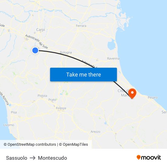 Sassuolo to Montescudo map