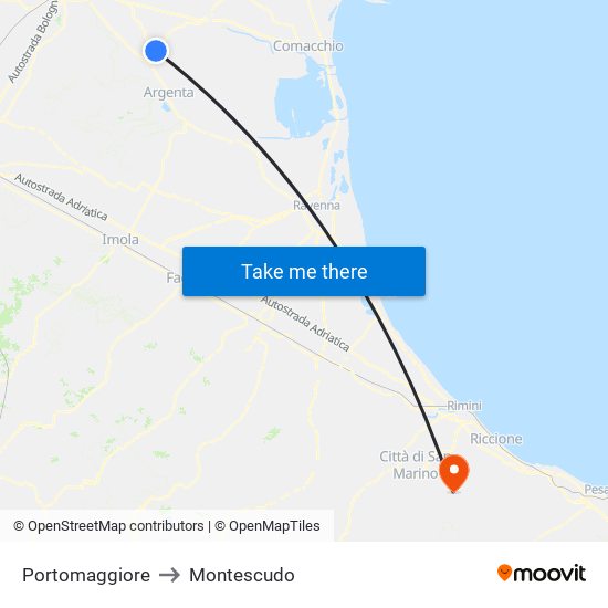 Portomaggiore to Montescudo map