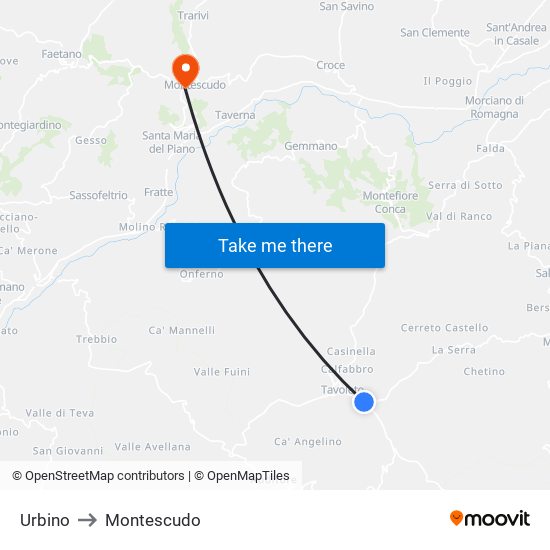 Urbino to Montescudo map