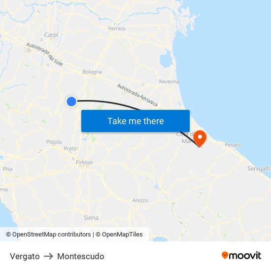 Vergato to Montescudo map
