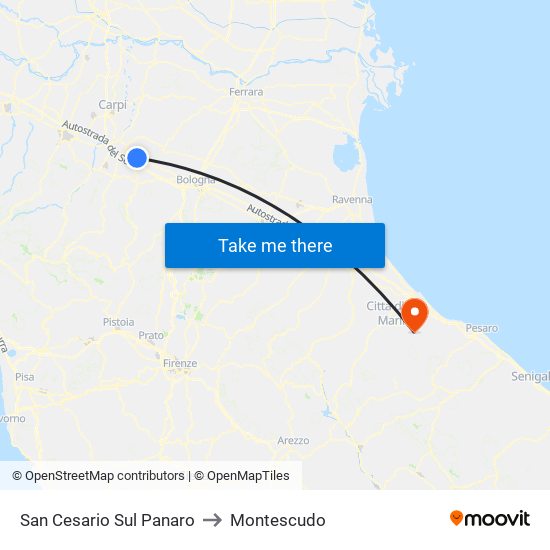 San Cesario Sul Panaro to Montescudo map
