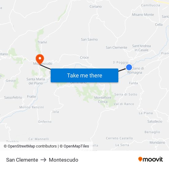 San Clemente to Montescudo map