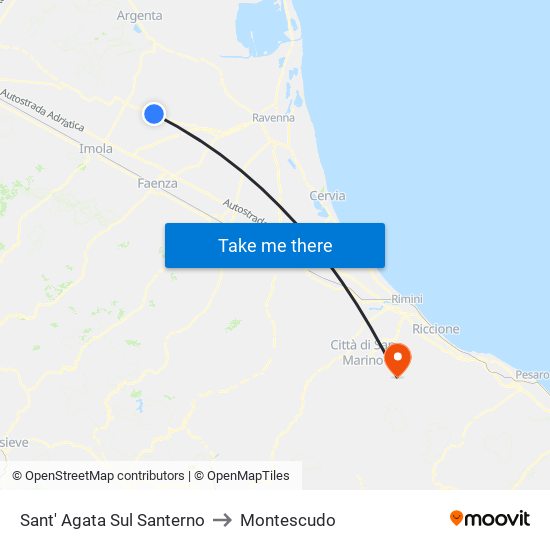 Sant' Agata Sul Santerno to Montescudo map