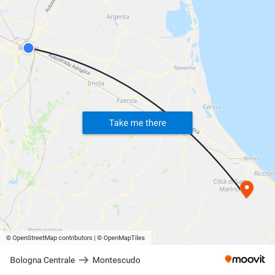 Bologna Centrale to Montescudo map