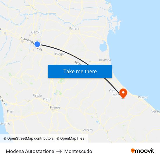 Modena  Autostazione to Montescudo map