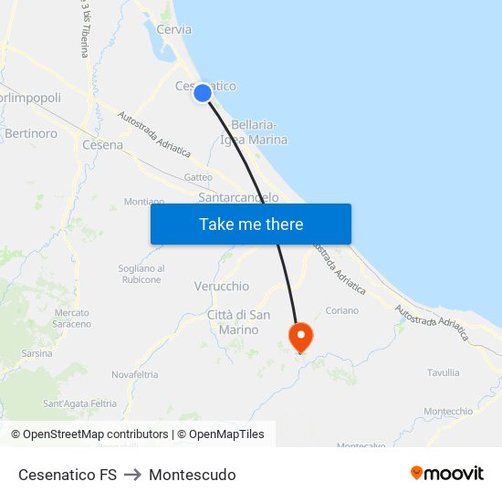 Cesenatico FS to Montescudo map