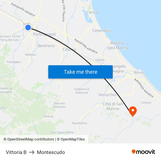 Vittoria B to Montescudo map