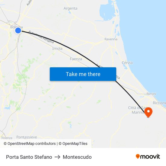 Porta Santo Stefano to Montescudo map