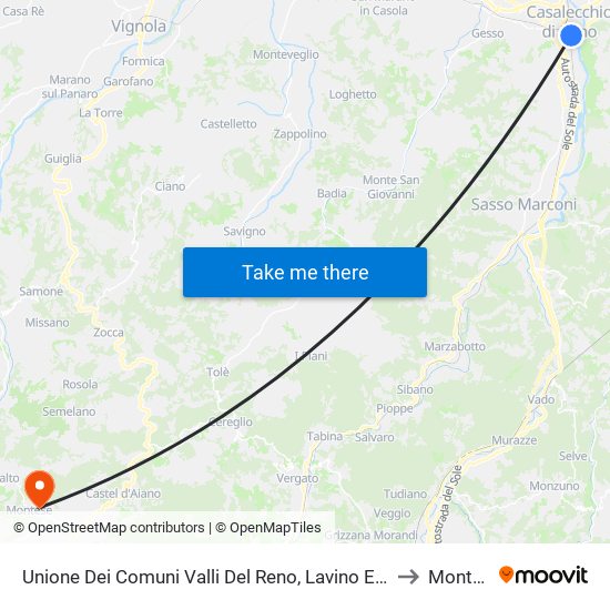 Unione Dei Comuni Valli Del Reno, Lavino E Samoggia to Montese map