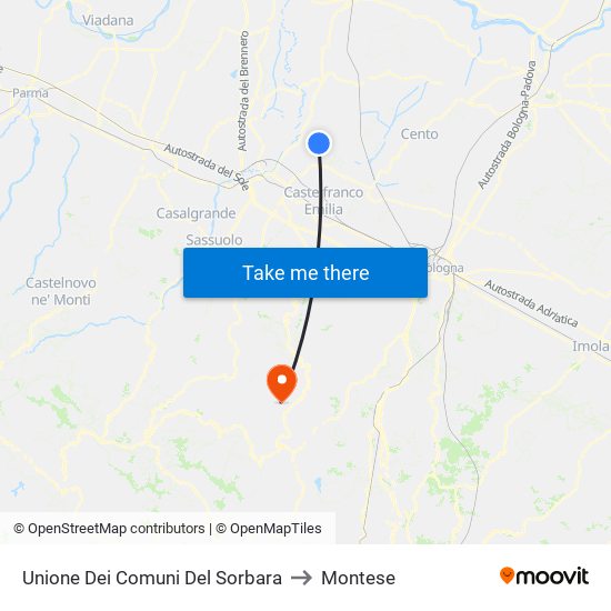 Unione Dei Comuni Del Sorbara to Montese map