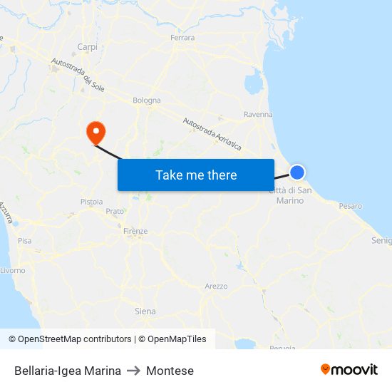 Bellaria-Igea Marina to Montese map