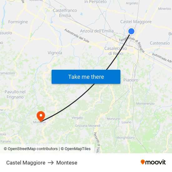 Castel Maggiore to Montese map