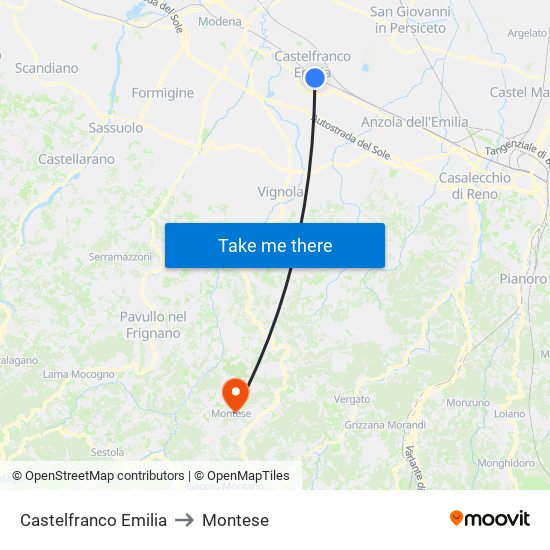 Castelfranco Emilia to Montese map