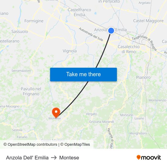 Anzola Dell' Emilia to Montese map
