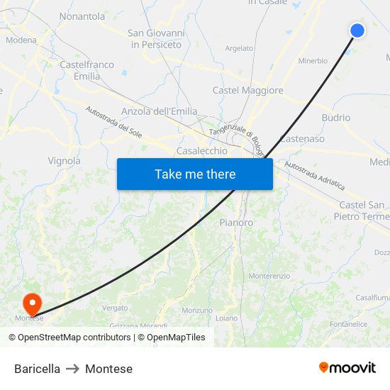 Baricella to Montese map