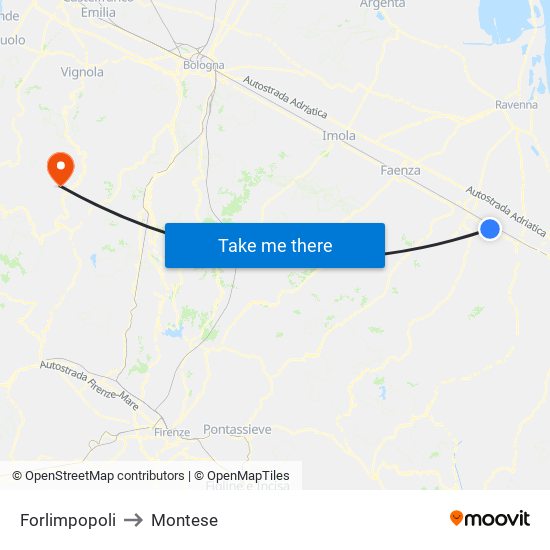 Forlimpopoli to Montese map
