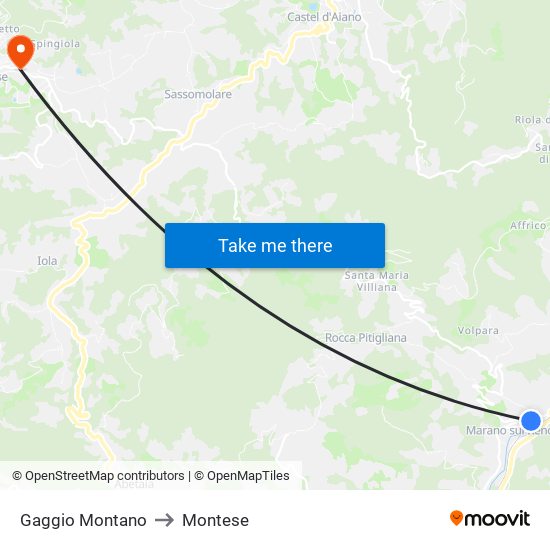 Gaggio Montano to Montese map