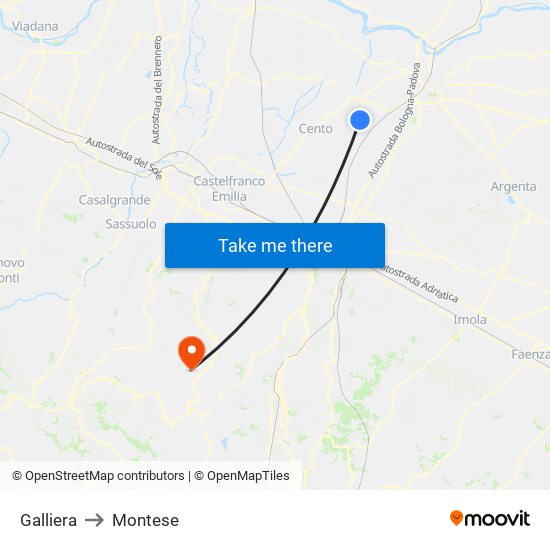 Galliera to Montese map
