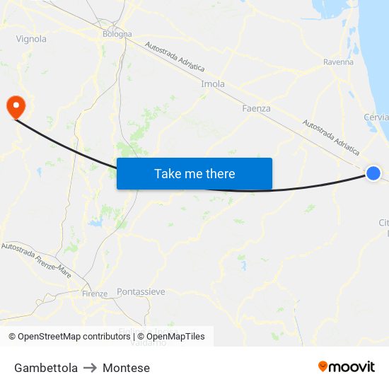Gambettola to Montese map