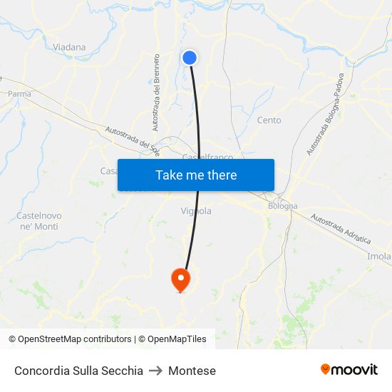 Concordia Sulla Secchia to Montese map