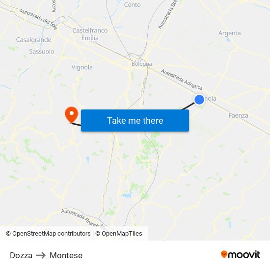 Dozza to Montese map