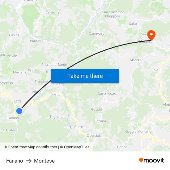 Fanano to Montese map
