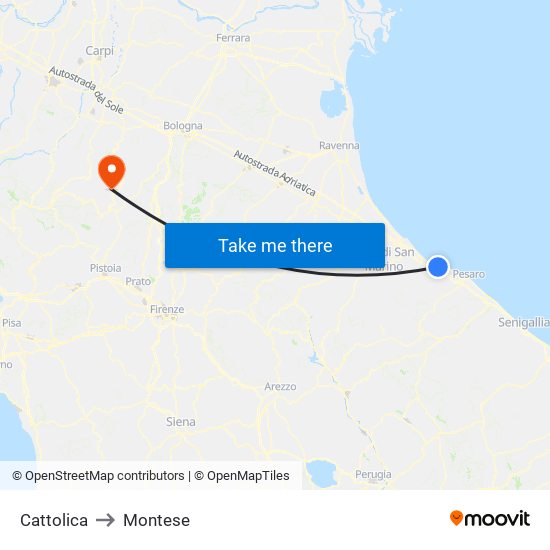 Cattolica to Montese map