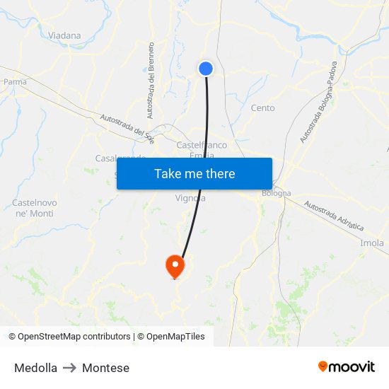 Medolla to Montese map