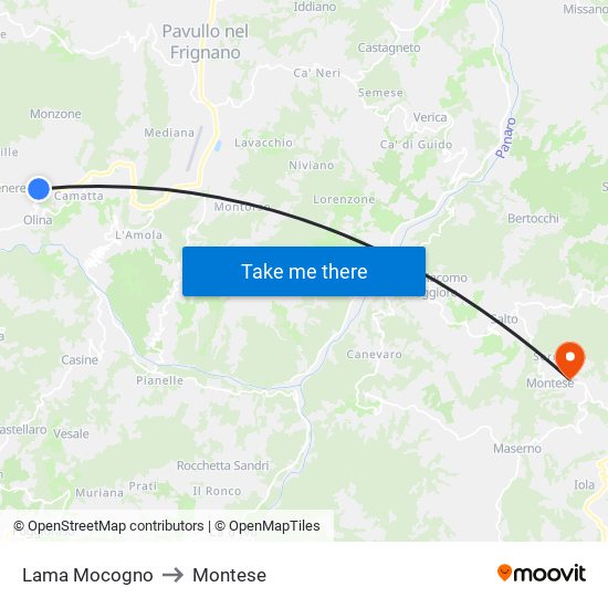 Lama Mocogno to Montese map