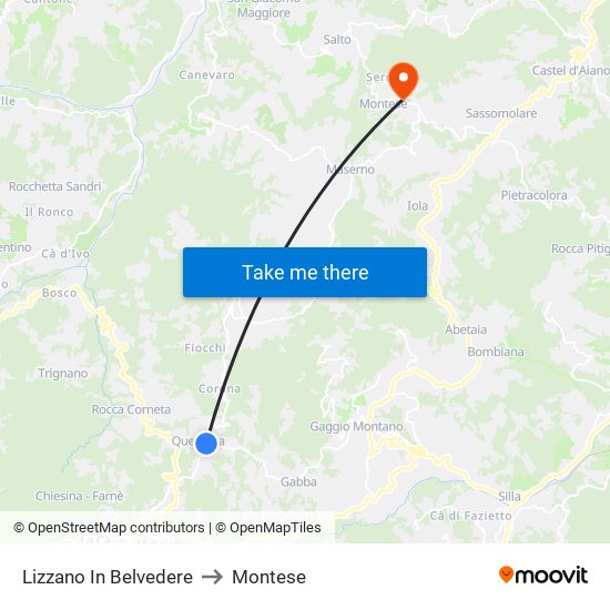 Lizzano In Belvedere to Montese map