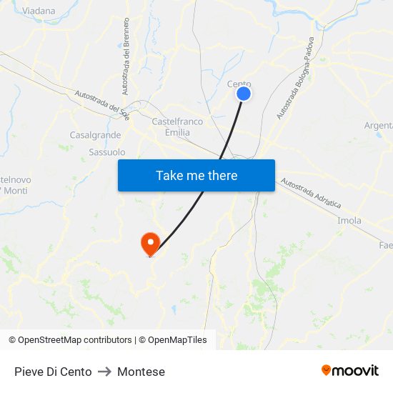 Pieve Di Cento to Montese map