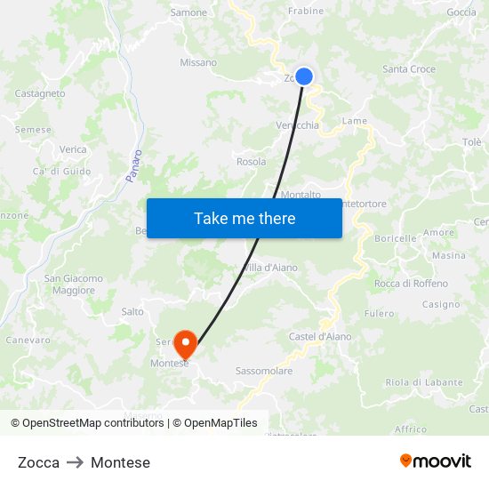 Zocca to Montese map