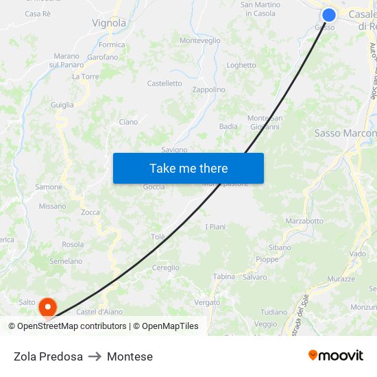 Zola Predosa to Montese map