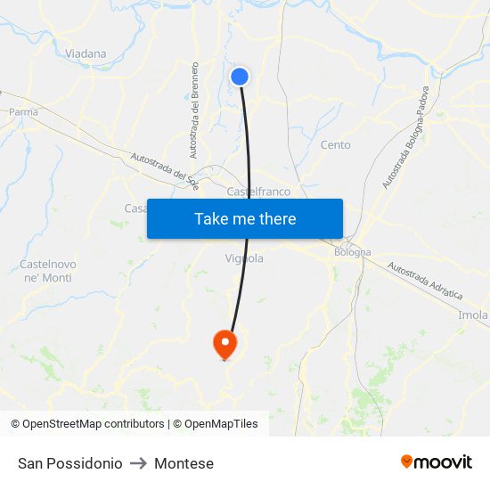 San Possidonio to Montese map