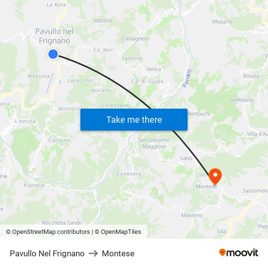 Pavullo Nel Frignano to Montese map