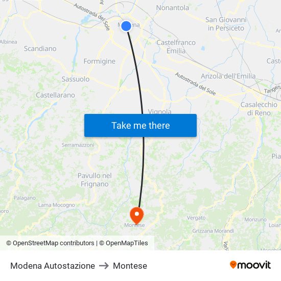 Modena  Autostazione to Montese map