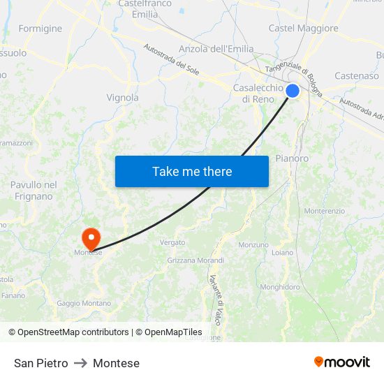 San Pietro to Montese map