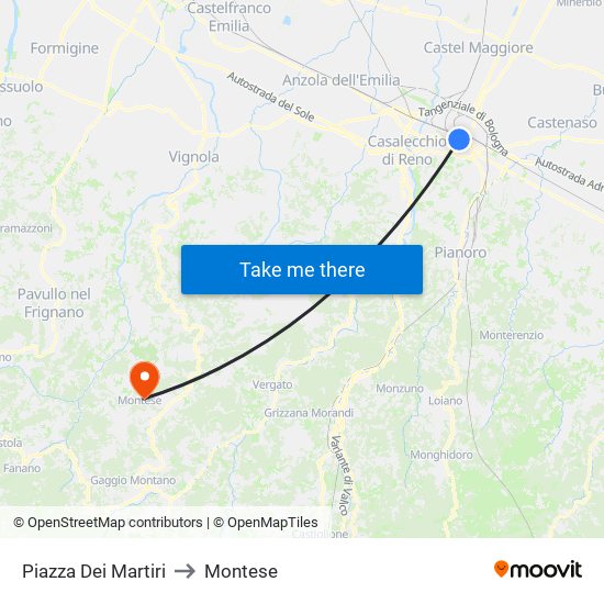 Piazza Dei Martiri to Montese map