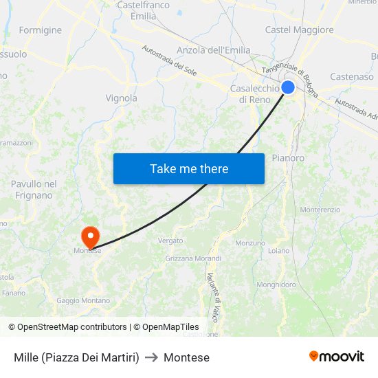 Mille (Piazza Dei Martiri) to Montese map