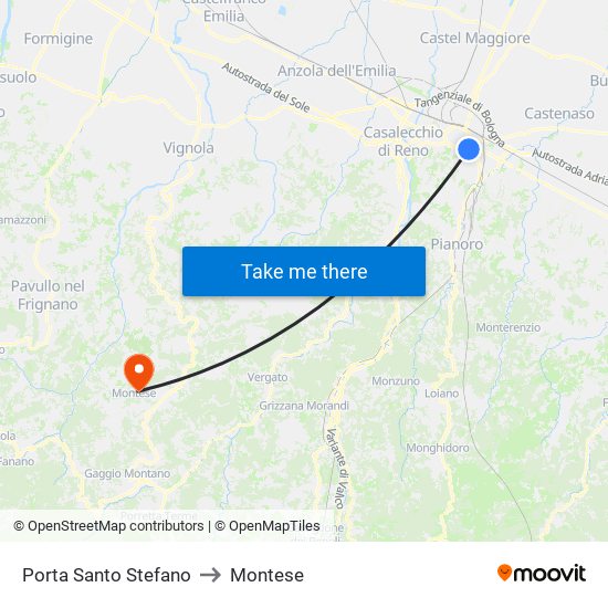 Porta Santo Stefano to Montese map