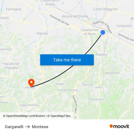 Garganelli to Montese map