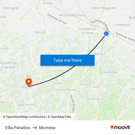 Villa Paradiso to Montese map