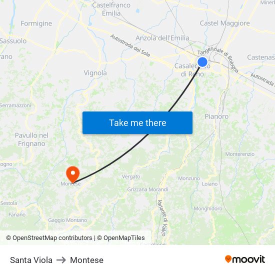 Santa Viola to Montese map