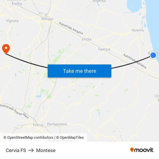 Cervia FS to Montese map