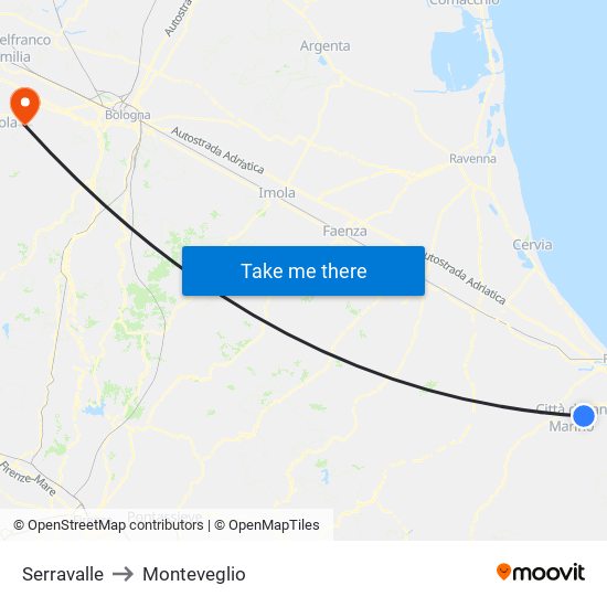 Serravalle to Monteveglio map